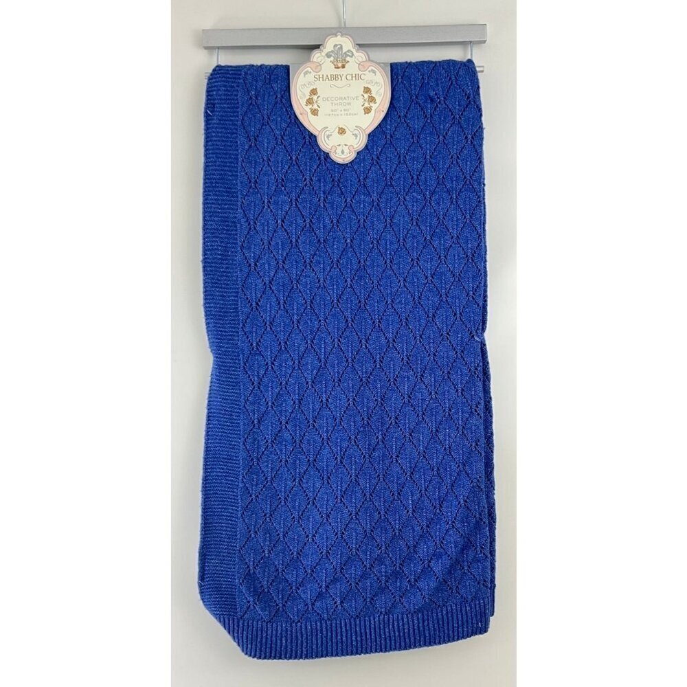 Shabby Chic Decorative Throw Blanket 50" X 60" Blue Knit polyester NWT